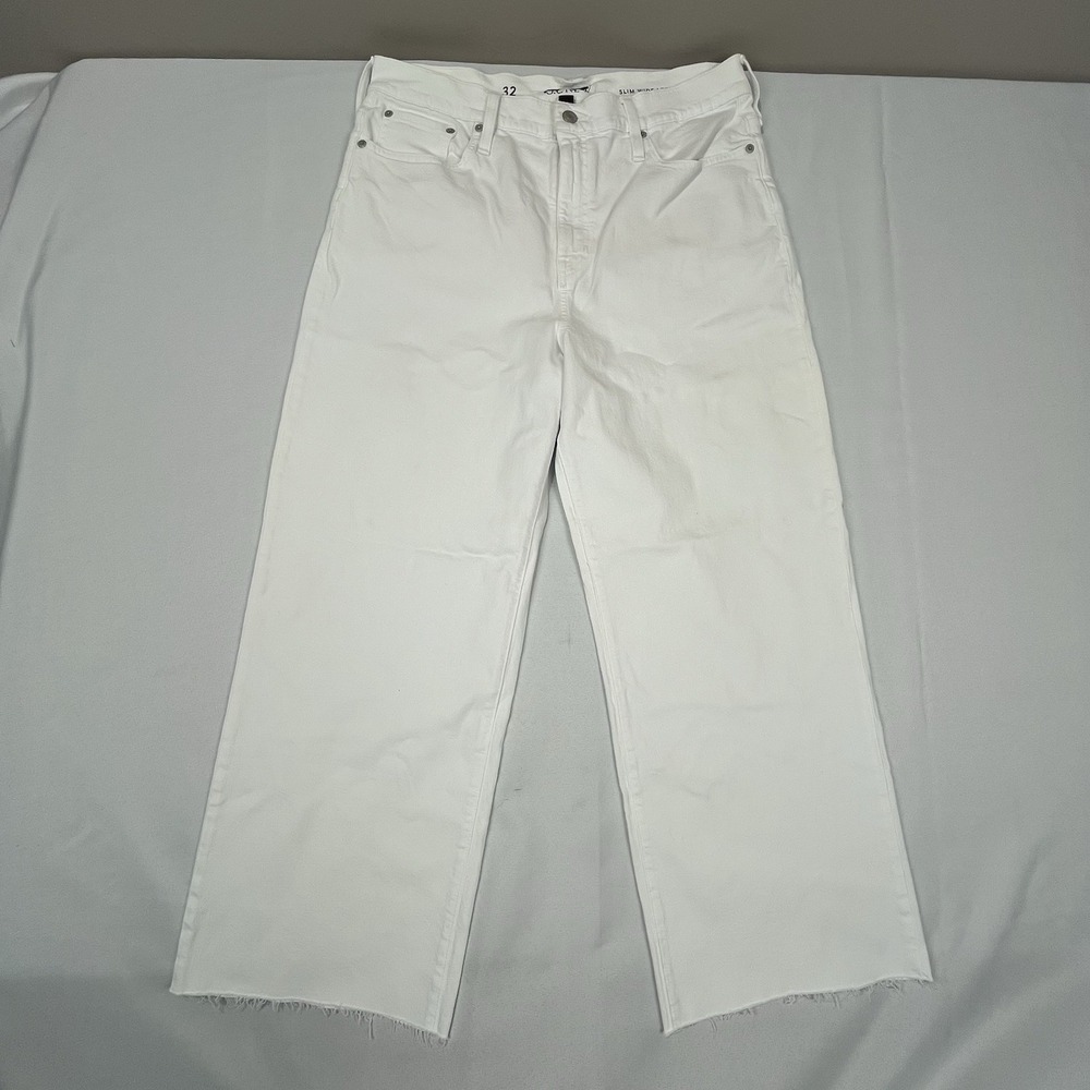 J.Crew Jeans Women's 32‎ X 26 Slim Wide Leg White Denim High Rise No Hem
